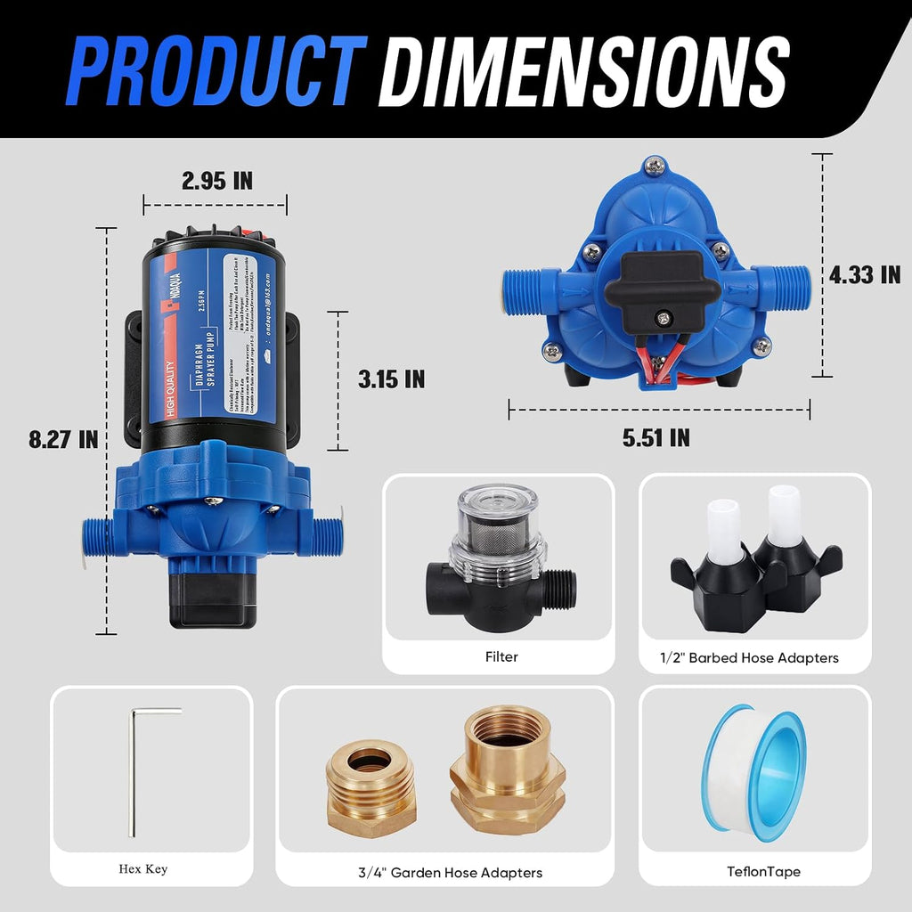 12V Sprayer Pump, 2.5GPM Chemical Resistant Diaphragm Pump