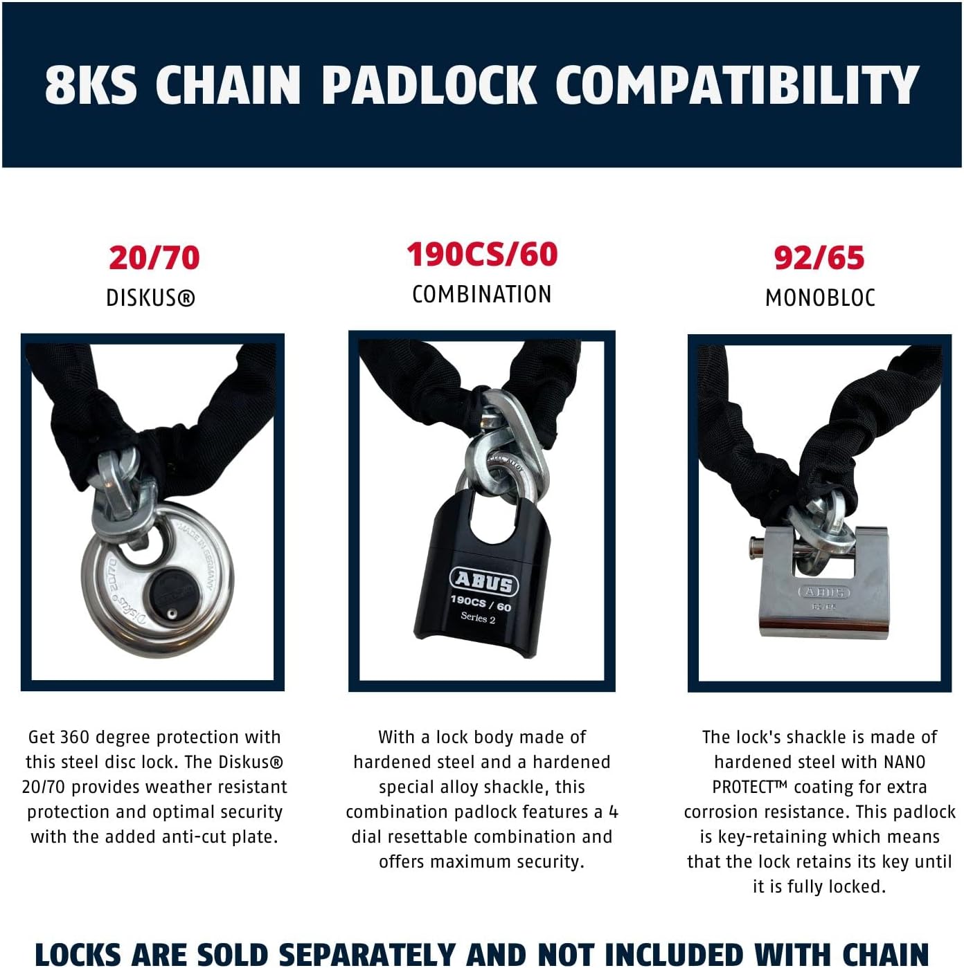 Hardened Steel 8KS/16 Thick Square Security Chain | for Bikes, Containers, Trailers, ATV's, Motorcycles and