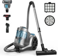 1700W Canister Vacuum Cleaner, 45Kpa Bagless Vacuum Cleaner, Multi-Cyclonic Filtration, 2 Anti-Allergen HEPA Filters