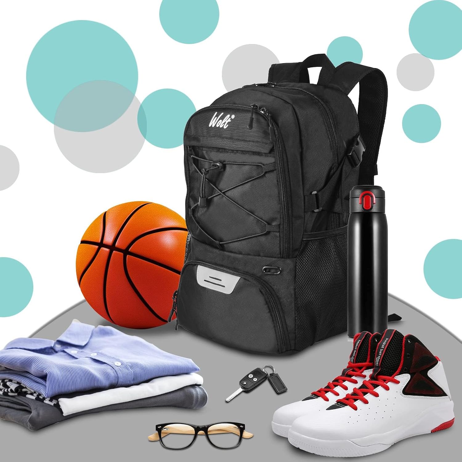 Basketball Backpack Large Sports Bag with Separate Ball Holder & Shoes Compartment, Best for Basketball, Soccer,Gym