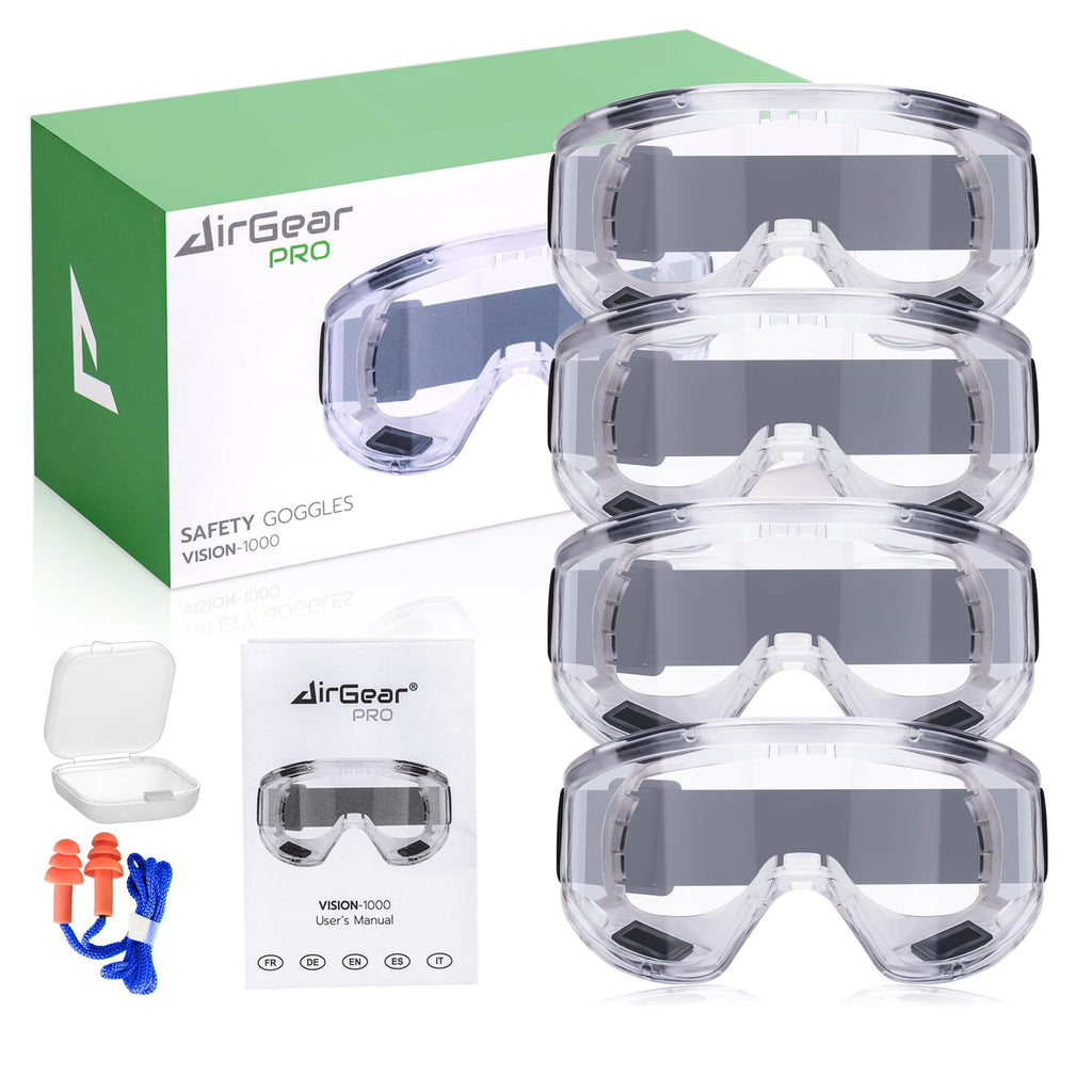 Vision-1000 Anti-Fog Safety Goggles, ANSI Z87.1 (4 Pack)