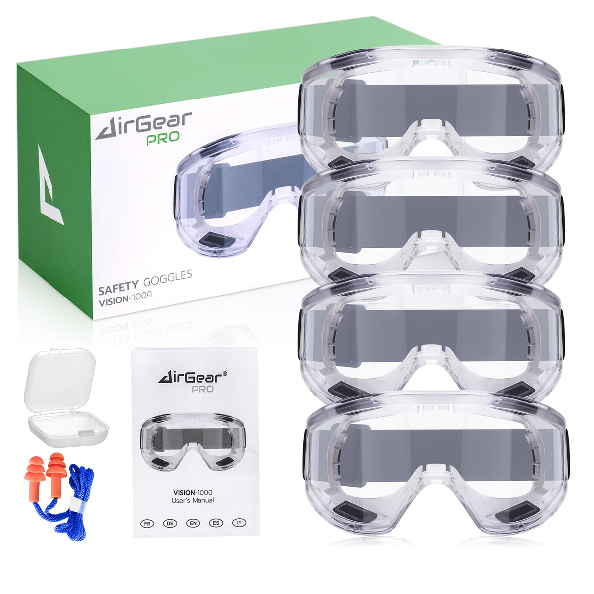 Vision-1000 Anti-Fog Safety Goggles, ANSI Z87.1 (4 Pack)
