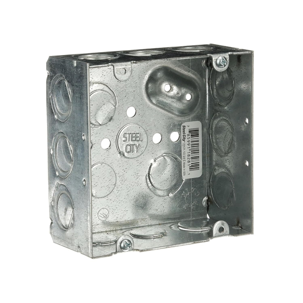 Steel City 4-11/16 Square Box, 42 Cu in, 1/2 and 3/4 in E-KO