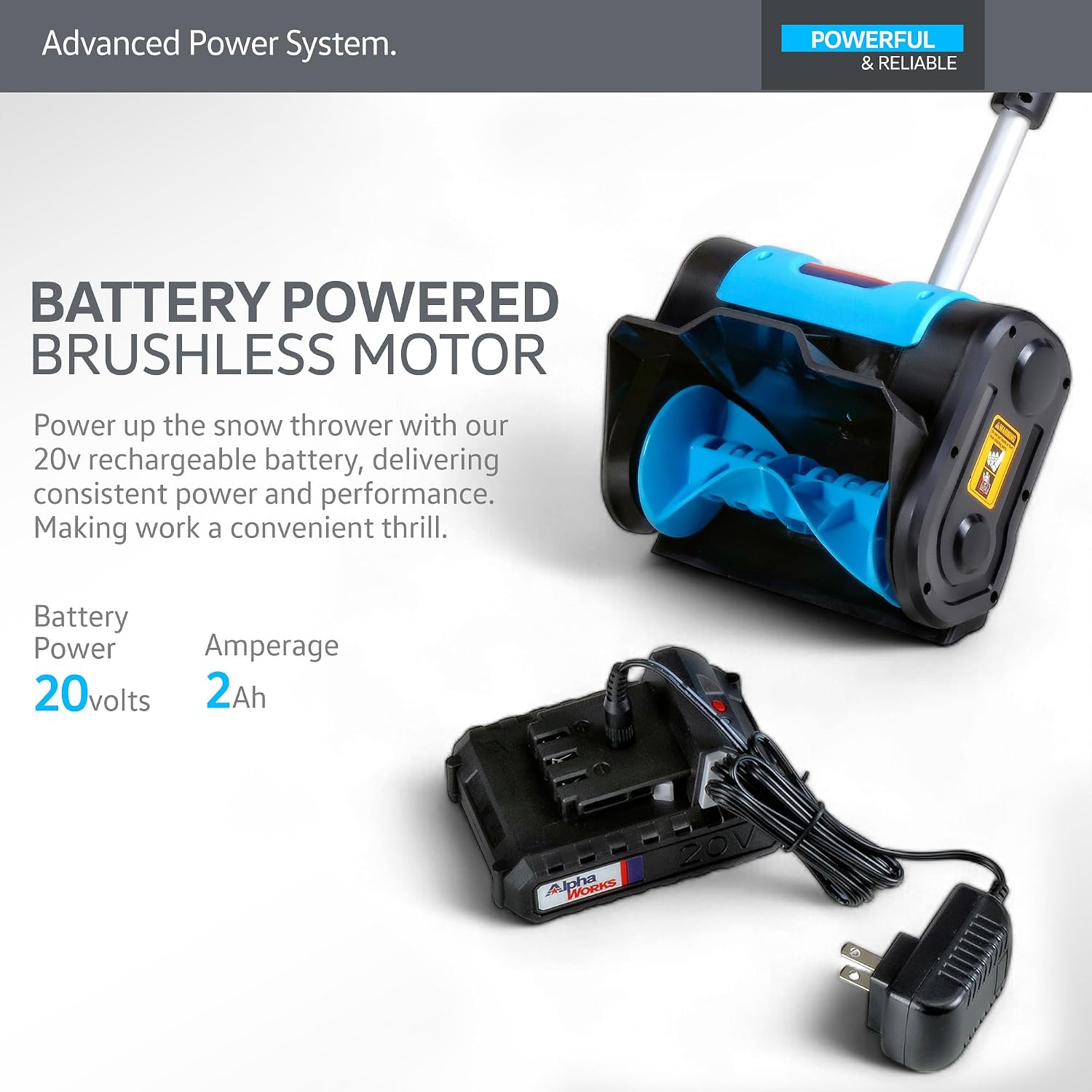 Cordless Snow Shovel, 20V 2Ah DC Electric Snow Thrower - Removable Battery, Lightweight Design, 10"x5" Clearing Path