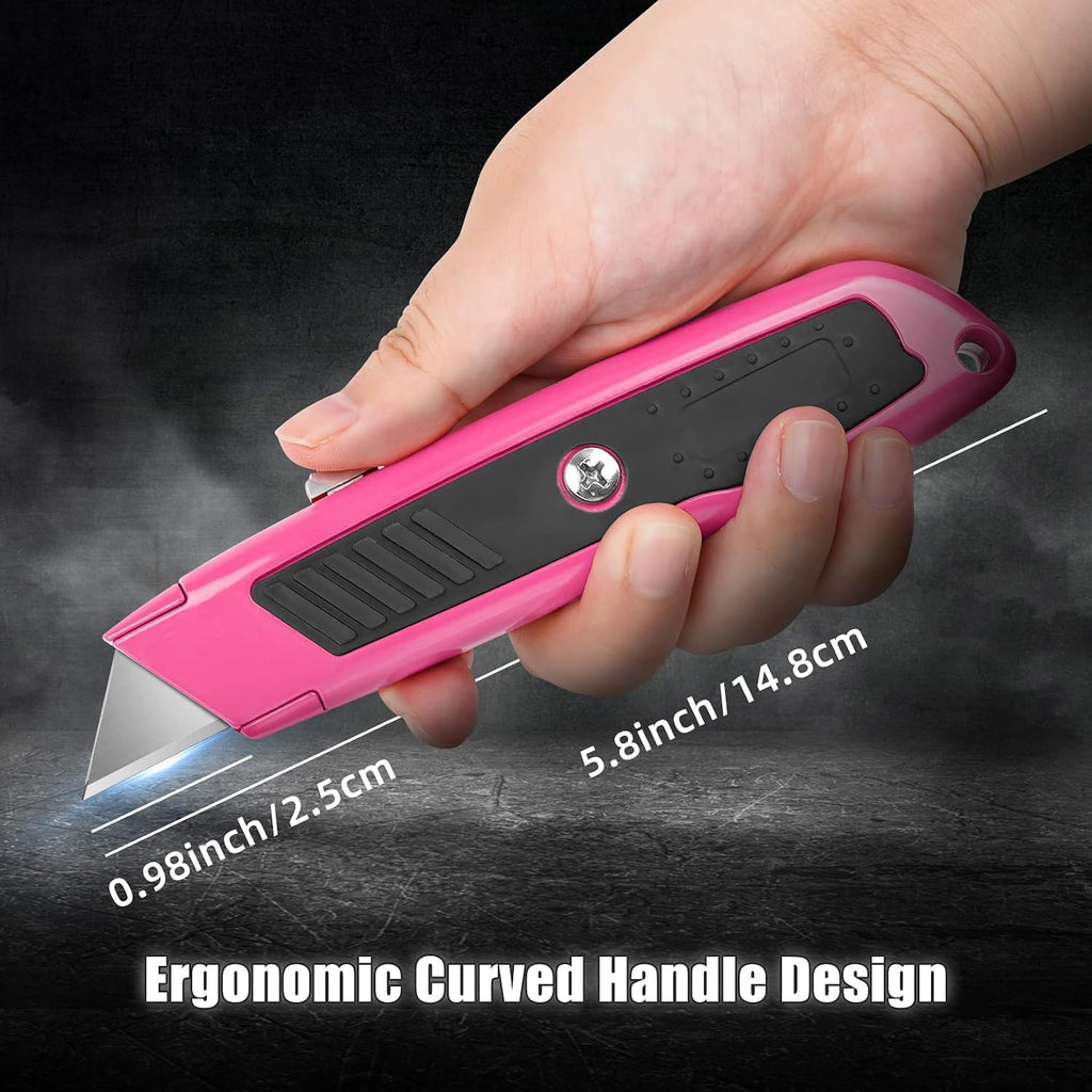2 Pack Box Cutter Retractable, Heavy-Duty Utility Knife, Metal Body