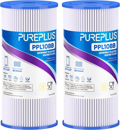 20 Micron 10" x 4.5" Whole House Pleated Sediment Filter,2 Pack