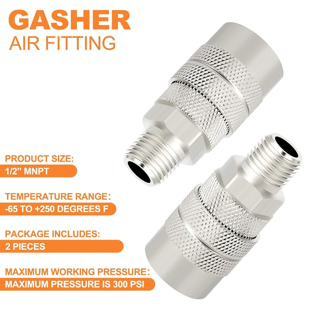 GASHER 2PCS 1/2-Inch Male Industrial Coupler,1/4 Basic Flow Quick Connect Air Coupler