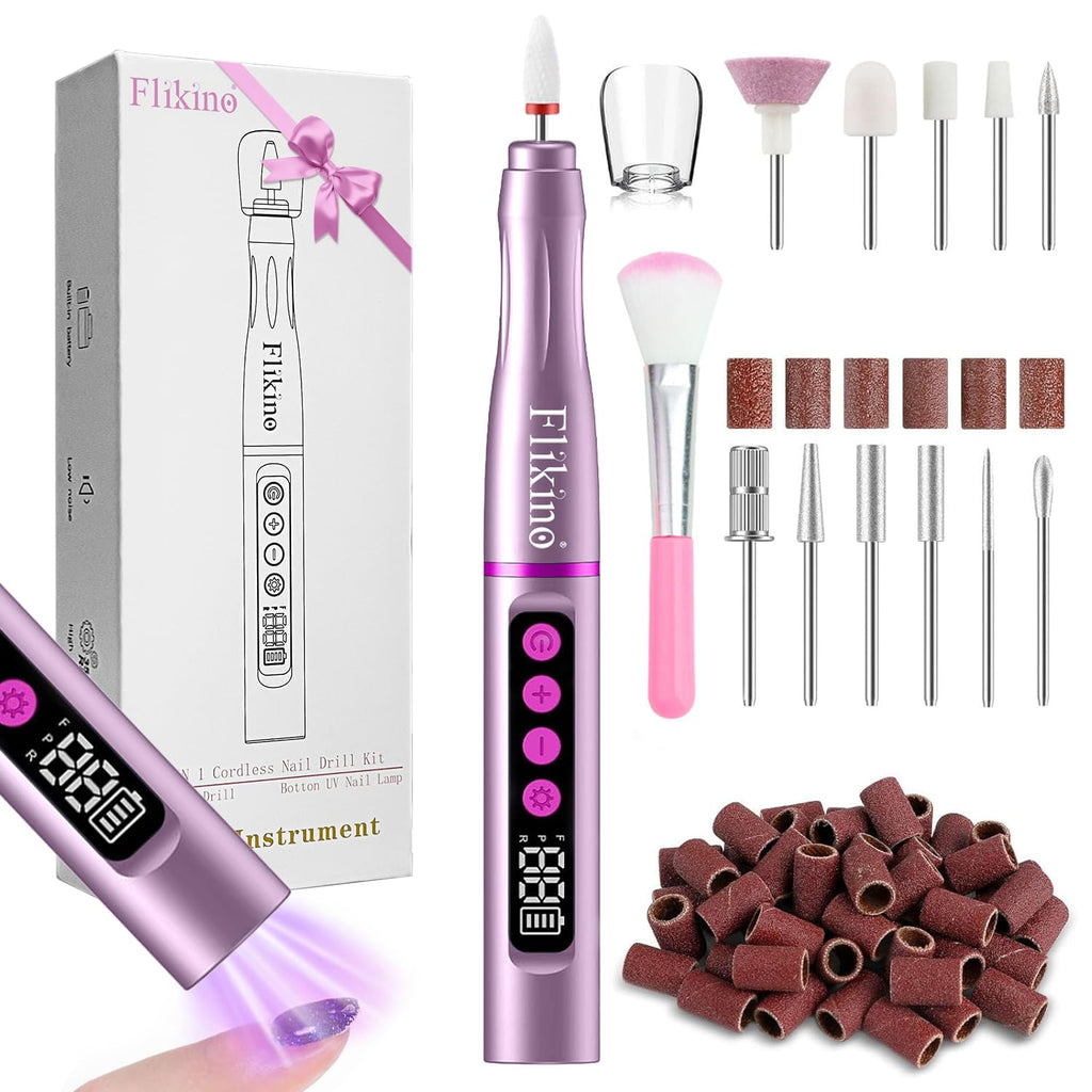 Cordless Nail Drill with UV NailLamp – 2-in-1 Rechargeable Electric Nail File & Flash Curing Lamp, 35000 RPM for Gel