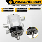 13 GPM 2 Stage Hydraulic Log Splitter Pump 3000 PSI Aluminum Gear