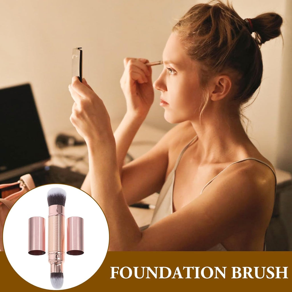 Double Ended Makeup Brush - Retractable Powder & Concealer Blending Brush, Soft Synthetic Dual Ended Foundation Tool