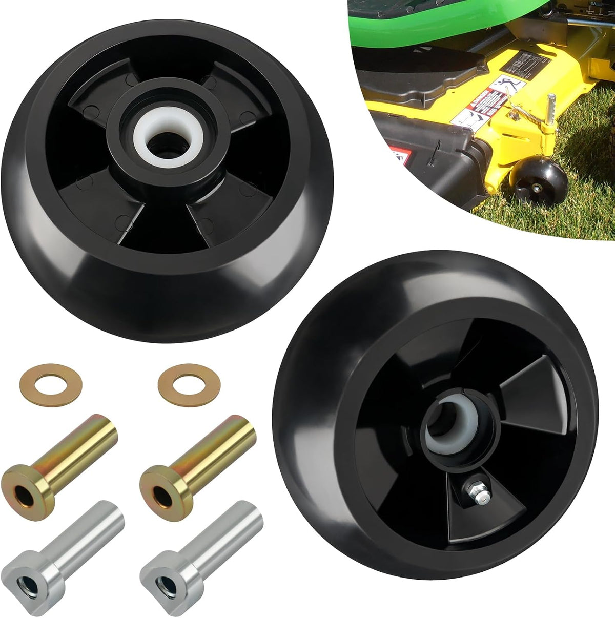 CheeMuii 2 Pack AM125172 Lawn Mower Deck Wheels Kit with 2 Style Bushings
