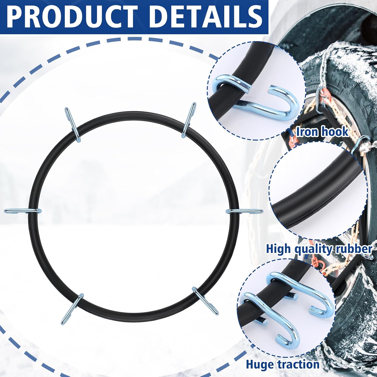 4 Pcs Light Truck Traction Chain Rubber Tightener Grip Light Truck/SUV Tire Tensioner Adjuster Tire Chain Tensioner