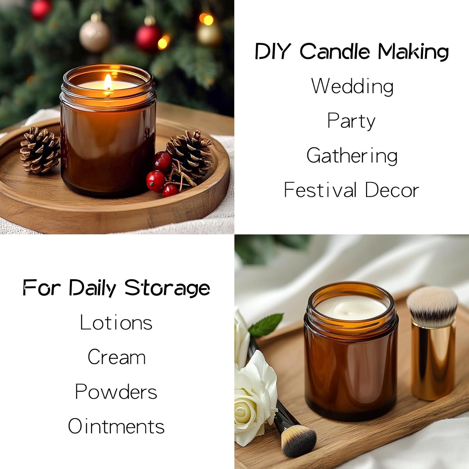 8oz Glass Candle Jars with Metal Lids, 30PCS Amber Candle Container | 8 oz Amber Candle Jars for Candle Making