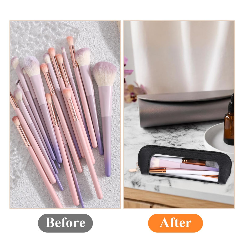 Clear Makeup Bag, PU Leather Mini Makeup Pouch Portable Makeup Brush Case