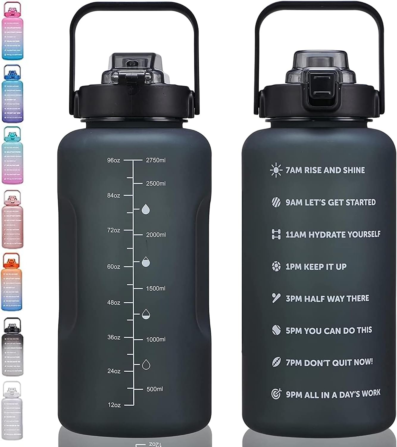 64oz,100oz,128oz Large Motivational Water Bottle with Time Marker, Leakproof & BPA Free Half Gallon Big Water Bottle