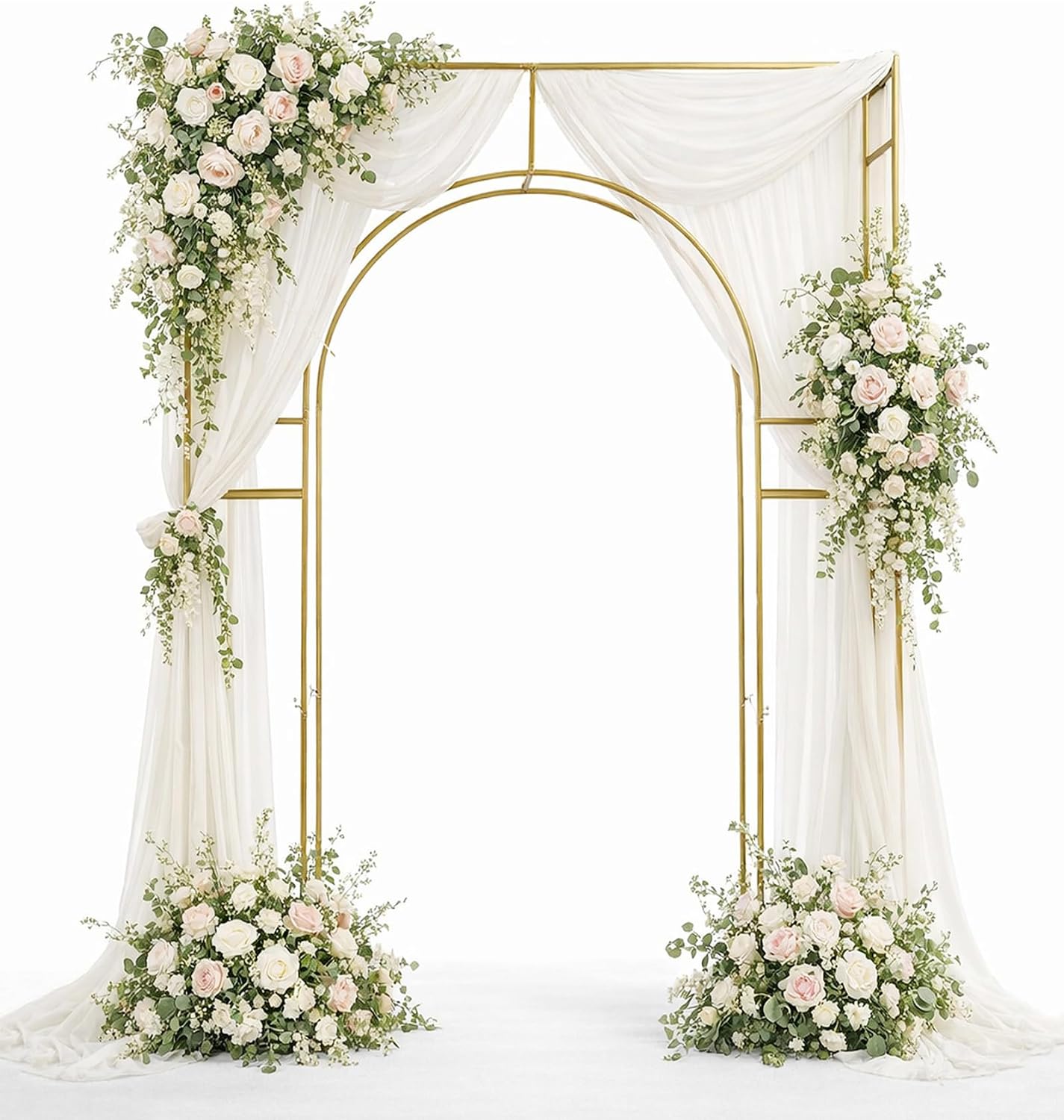 3D Metal Wedding Arch Frame, Gold Square 3D Backdrop Stand for Wedding Ceremony, Reception, Engagement Party