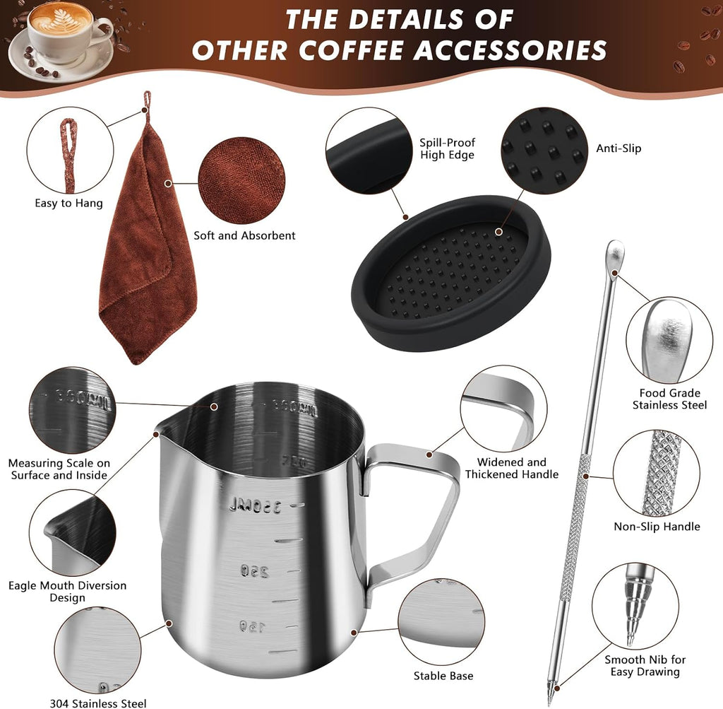 25 PCS Espresso Accessories Kit, 53.3mm/54mm Espresso Tamper Kit Coffee Tamper Set, Espresso Tamper with Spring