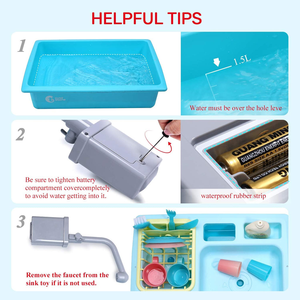 Color Changing Kitchen Sink Toys, Children Electric Dishwasher Playing Toy with Running Water, Upgraded Faucet