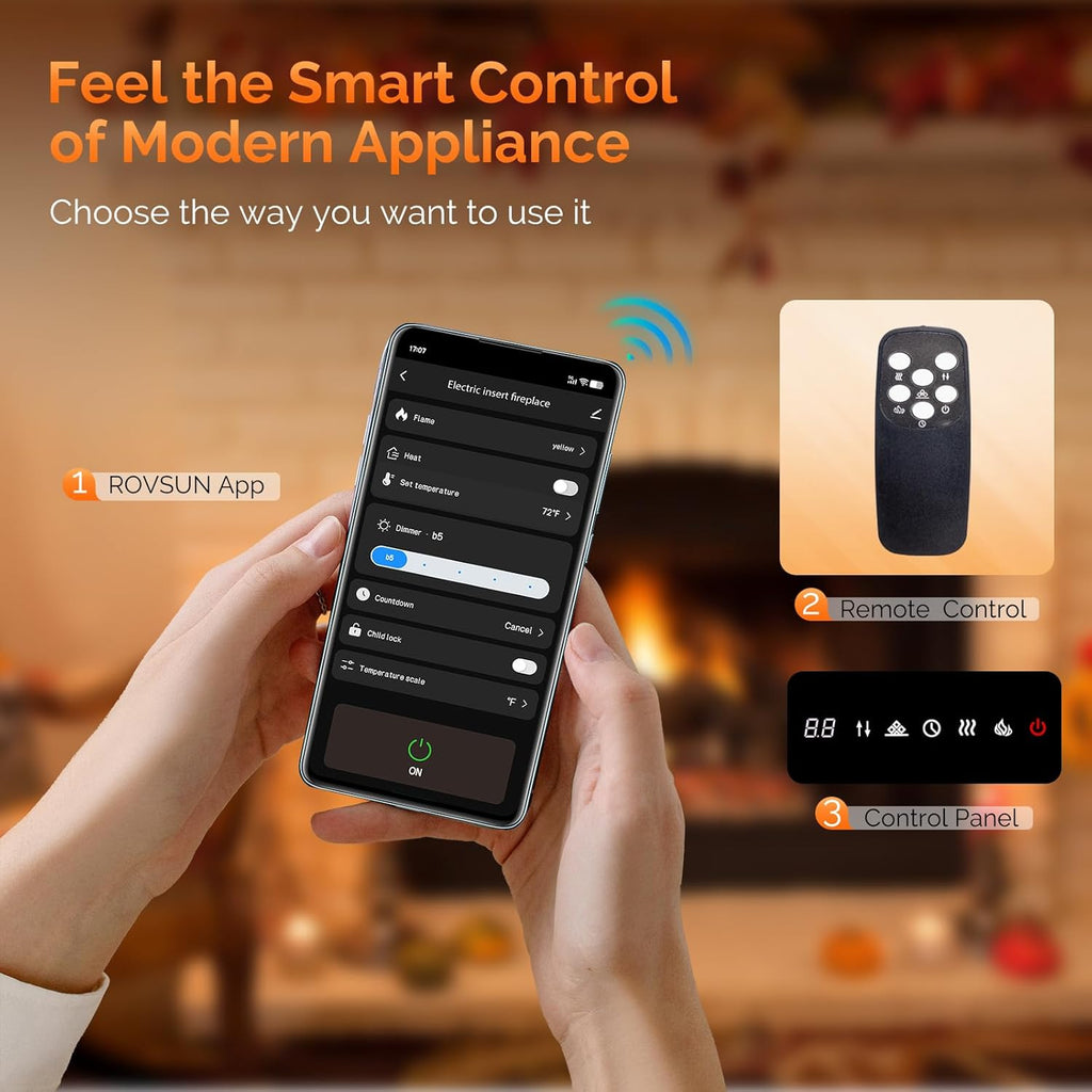 36'' Electric Fireplace, 2-in-1 Ultra-Thin Wall Mounted & Recessed Fireplace with Remote & APP Control, 1500W Wall