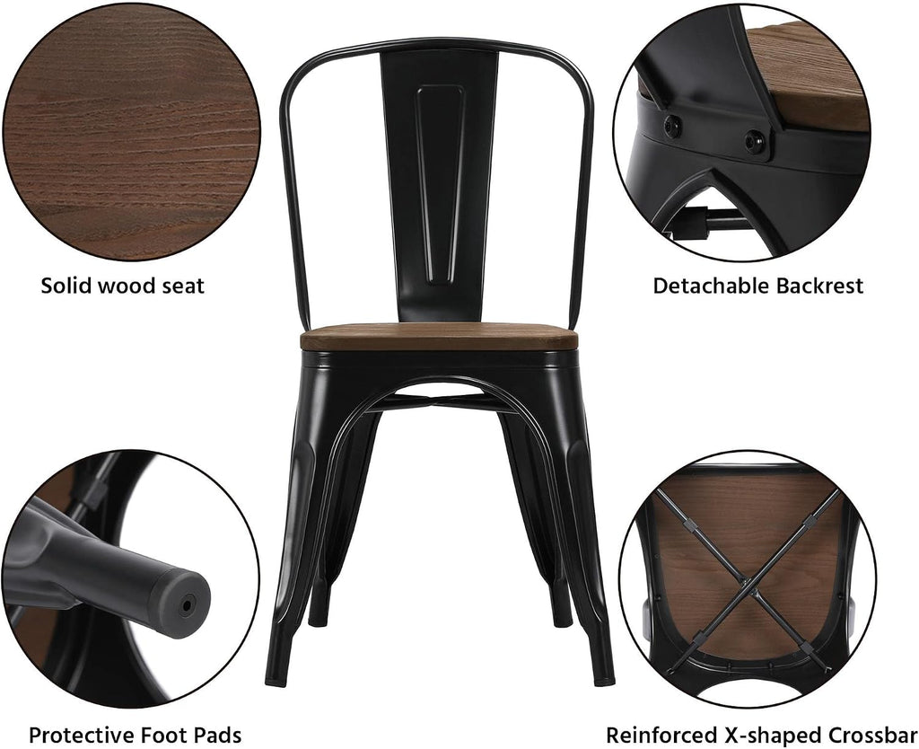 Metal Dining Chairs Set of 4, Stackable Kitchen Chairs, Black