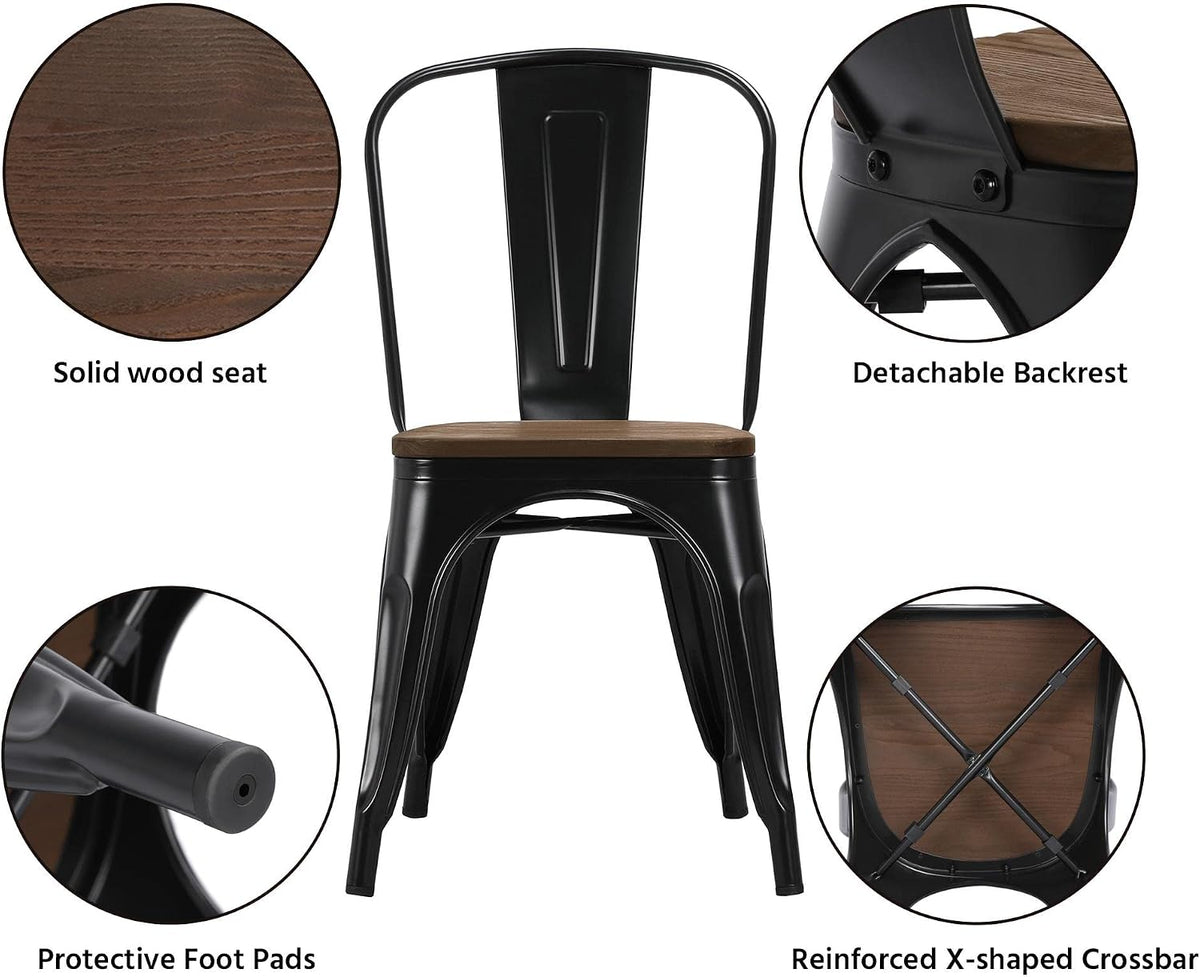Metal Dining Chairs Set of 4, Stackable Kitchen Chairs, Black