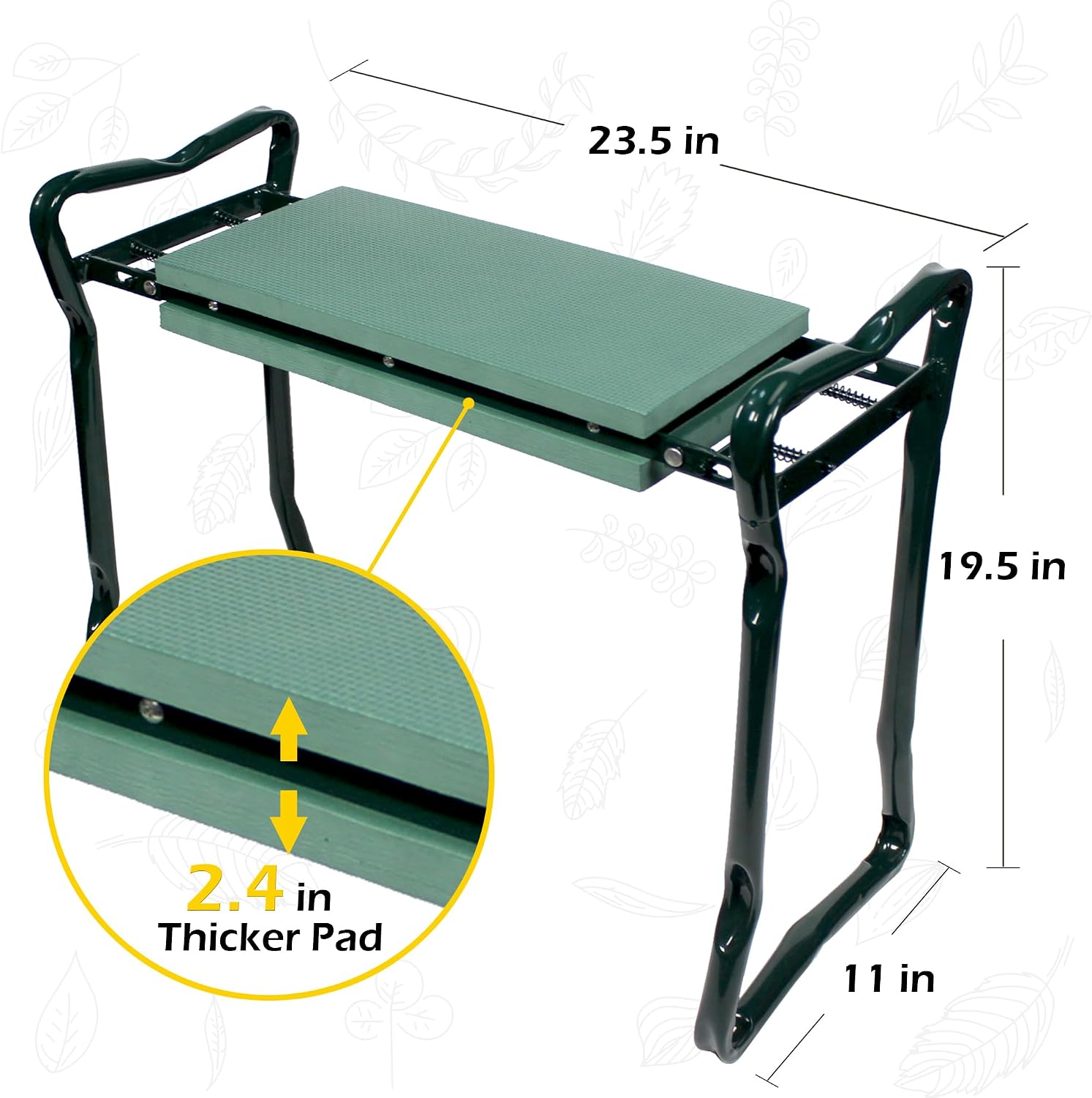 50921 Folding Garden Kneeler Stool with 8 inch Wide Kneeling Pad, with 1 Tools Pouch for Planting and Gardening