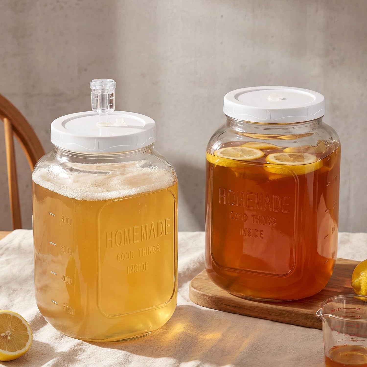 2P Glass Fermentation Jar: 1.5 Gallon Container w/Airlock Lid | 5.12in Wide Mouth Mason Jar-Non slip Base-Scale