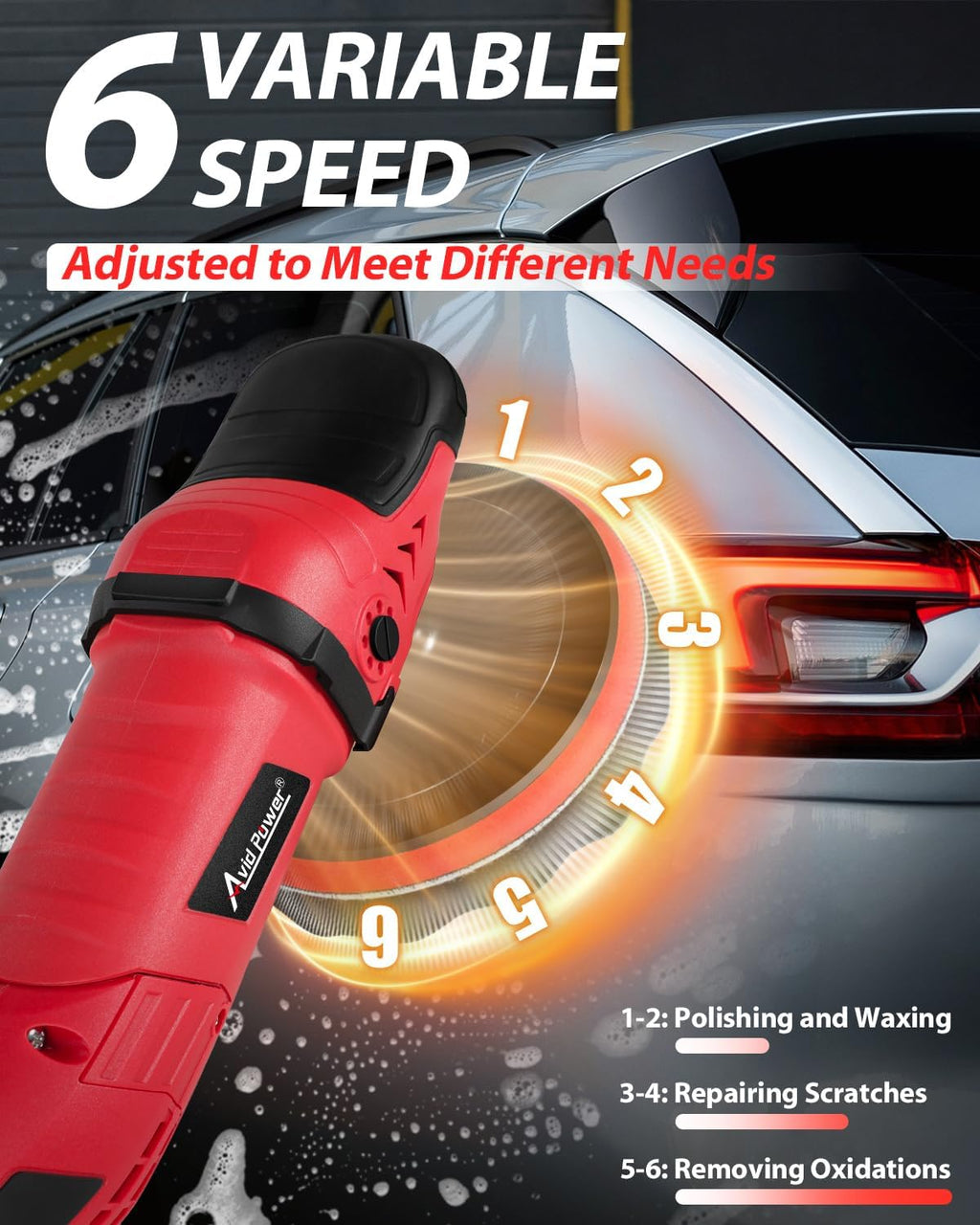 Car Rotary Buffer Polisher Waxer 1200W 6 Speeds, 4*6” Polish Pad | 6"&7" Backing Plates, 1000-3500 RPM, Sanding