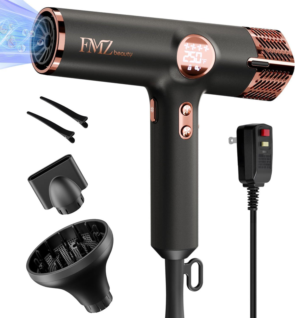 Professional Ionic Hair Blow Dryer Smart Display with Diffuser, 1875W High Speed Powerful BLDC Motor for Fast Drying