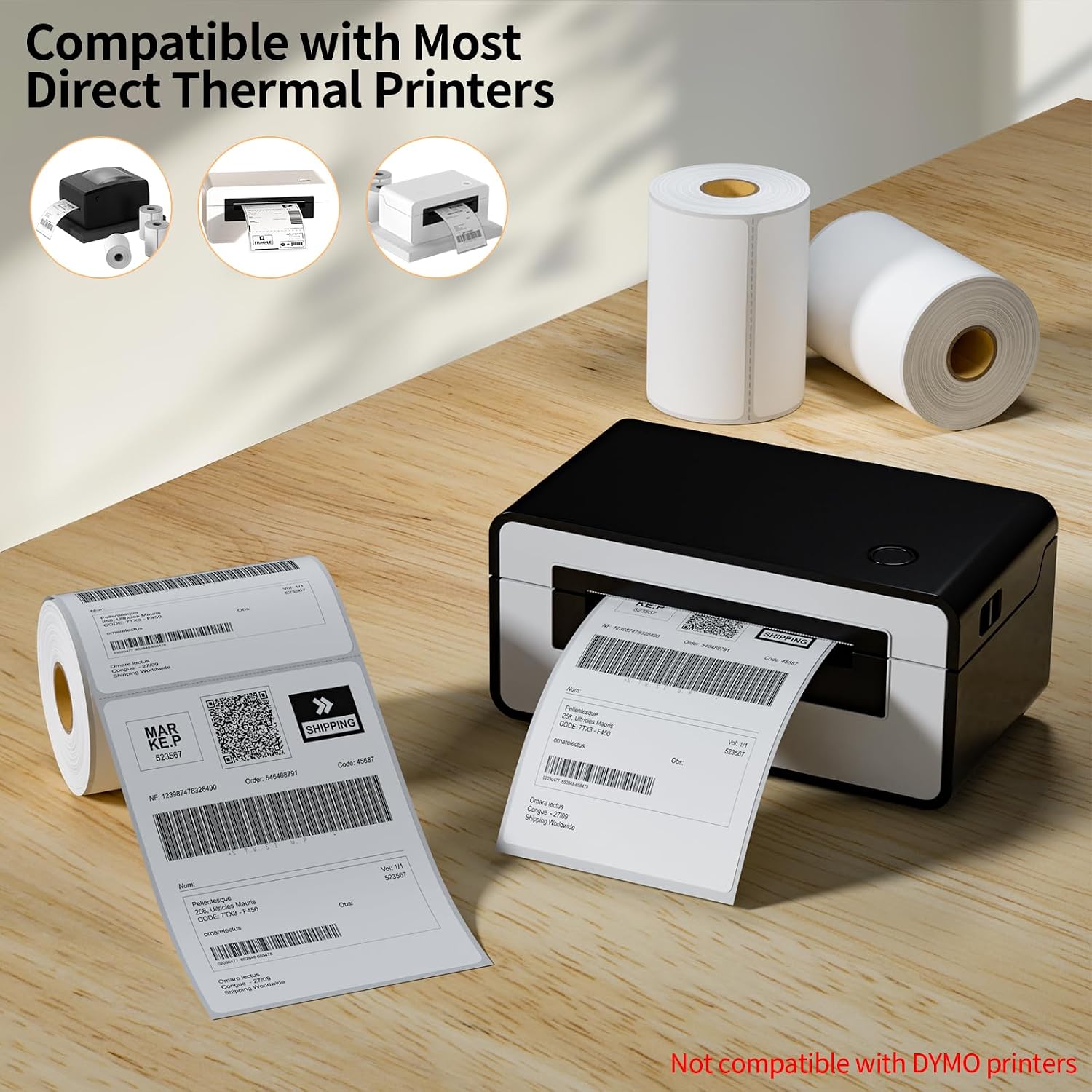 2 Rolls 4" x 6" Direct Thermal Printer Label, 250 Labels/Roll, Total 500 Thermal Shipping Labels, Strong Adhesive