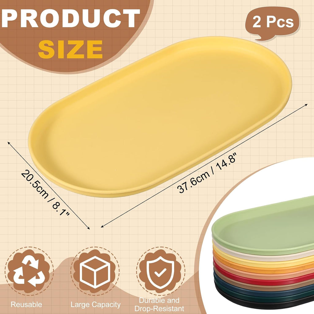 2pcs Fast Food Serving Trays 14.8x8.1 Oval Reusable Yellow