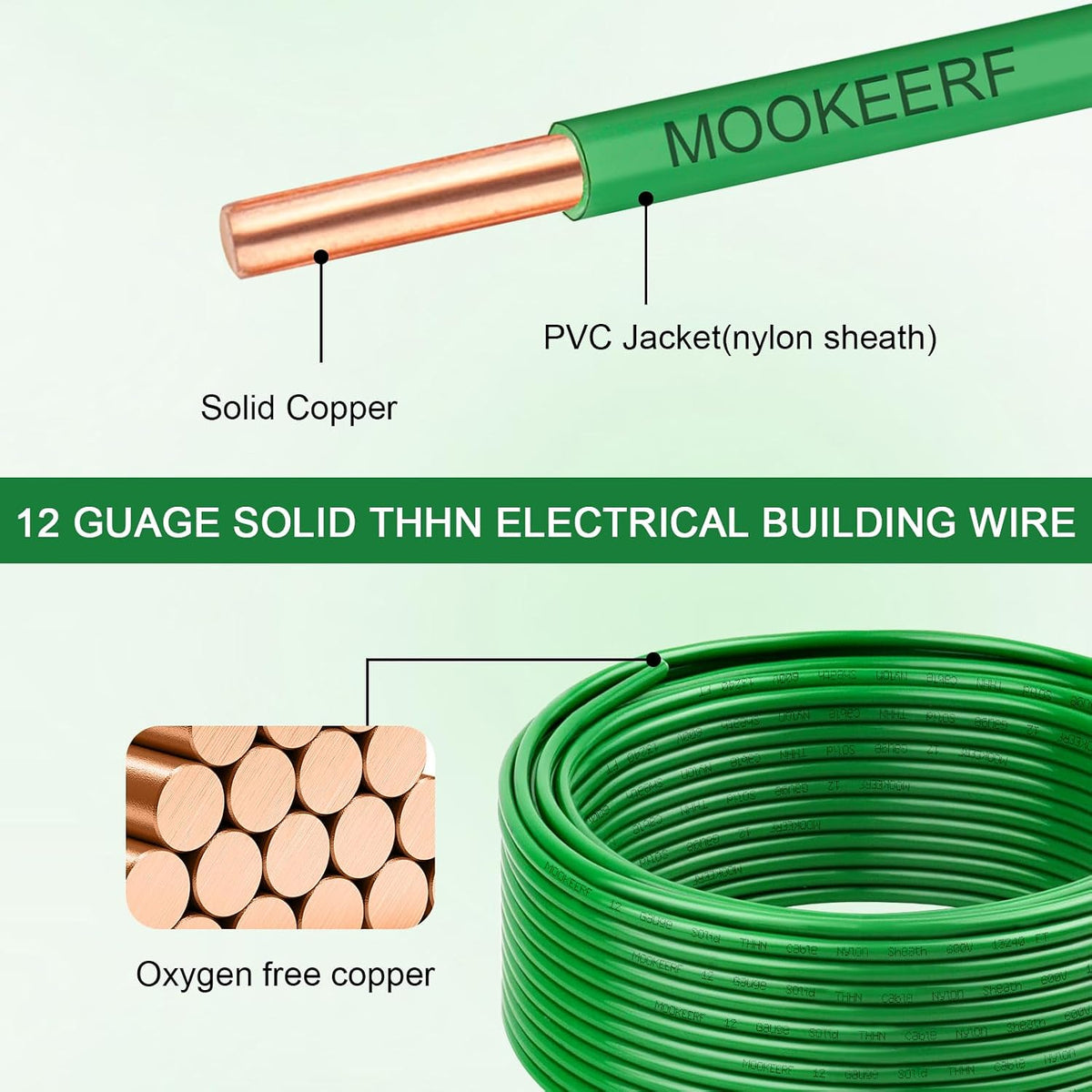 THHN Wire 12 Gauge 50FT - OFC Solid Copper 10 AWG Electrical Building Wire 600V with Nylon Jacket and PVC Insulation