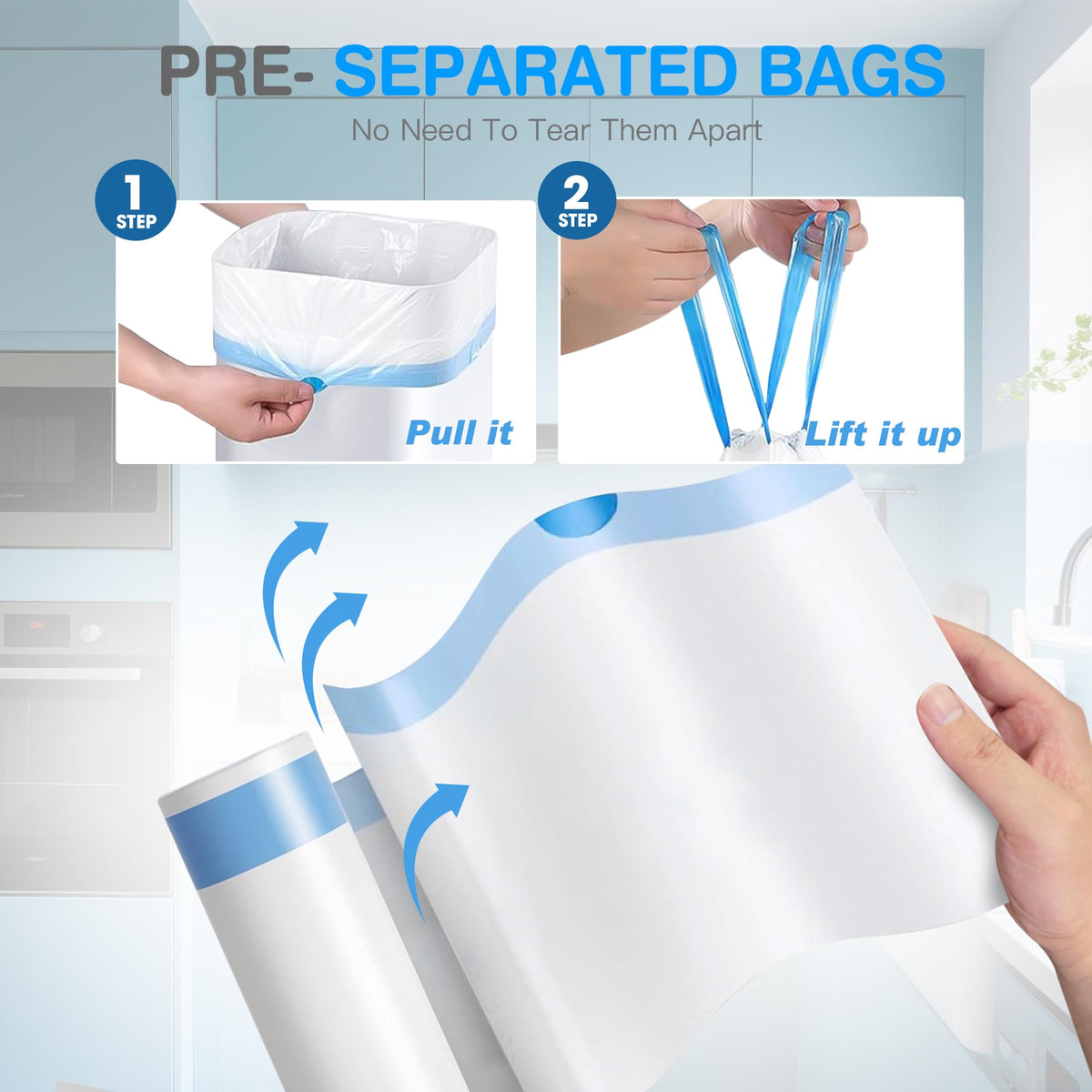 Small Trash Bags 4 Gallon, 200 Count Drawstring Mini Garbage Bags