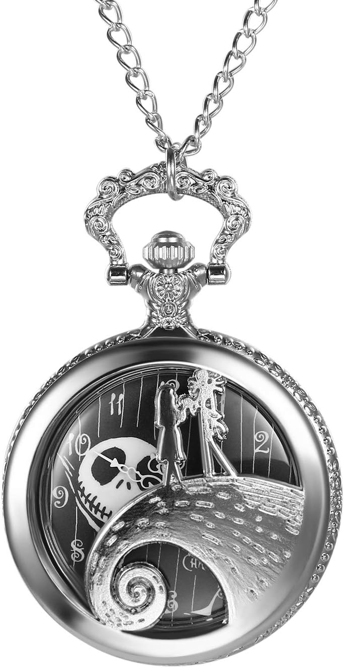 Nightmare Before Christmas Pocket Watch for Men Women Antique Quartz Pendant Chain Necklace Watch for Mother's Day