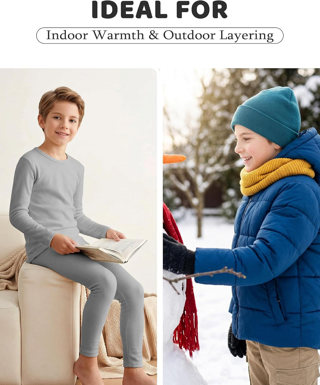 Kids Thermal Underwear Set Fleece Lined Long Johns Base Layer | Soft Fleece Lining, 4-Way Stretch, Long Johns Base