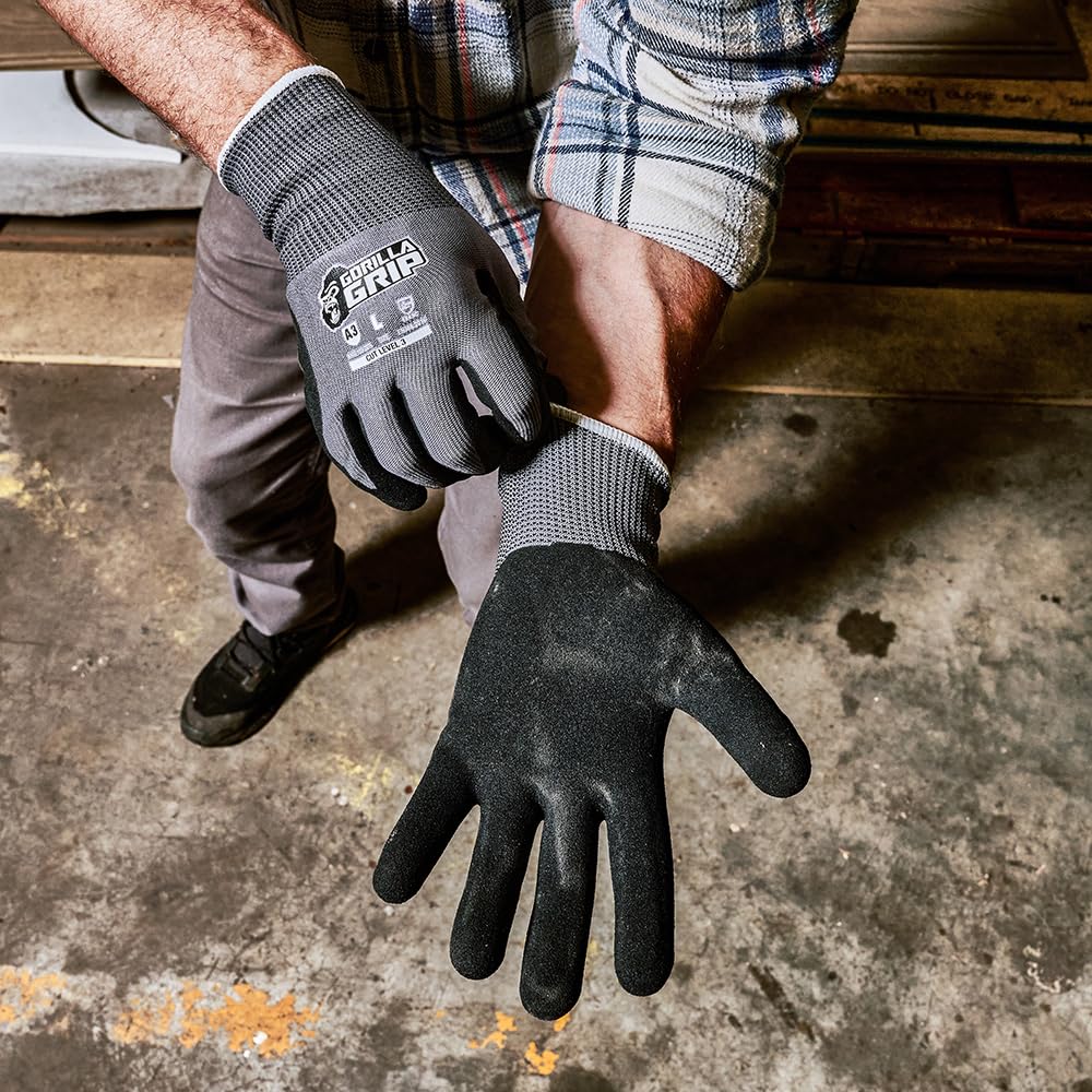 A3 Cut Resistant Work Gloves, X-Large, 12 Pack, Gray