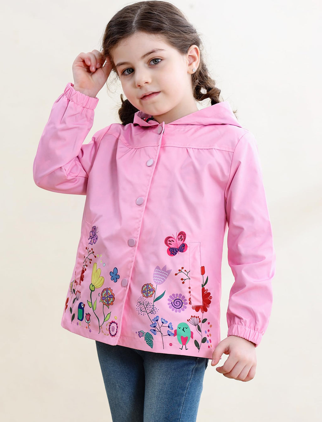 Kids Rain Coat Waterproof Hooded Girls Rain Jacket Lightweight Windbreaker Fall Jacket 5T Rose Red