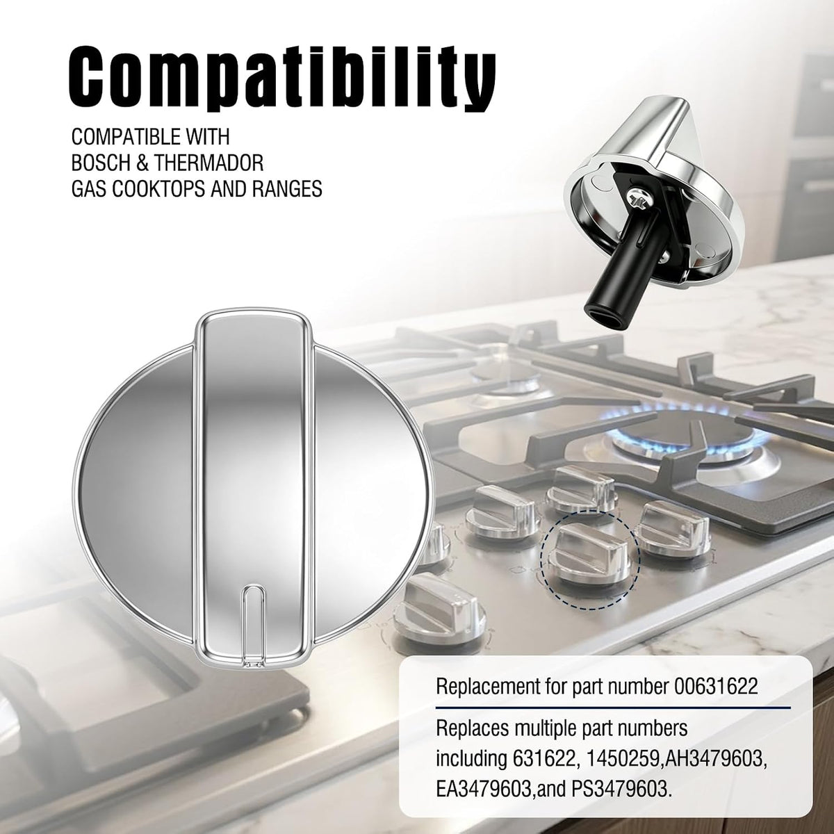 00631622 Cooktop Control Knob Replacement Fits Bosch Thermador Gas Cooktop