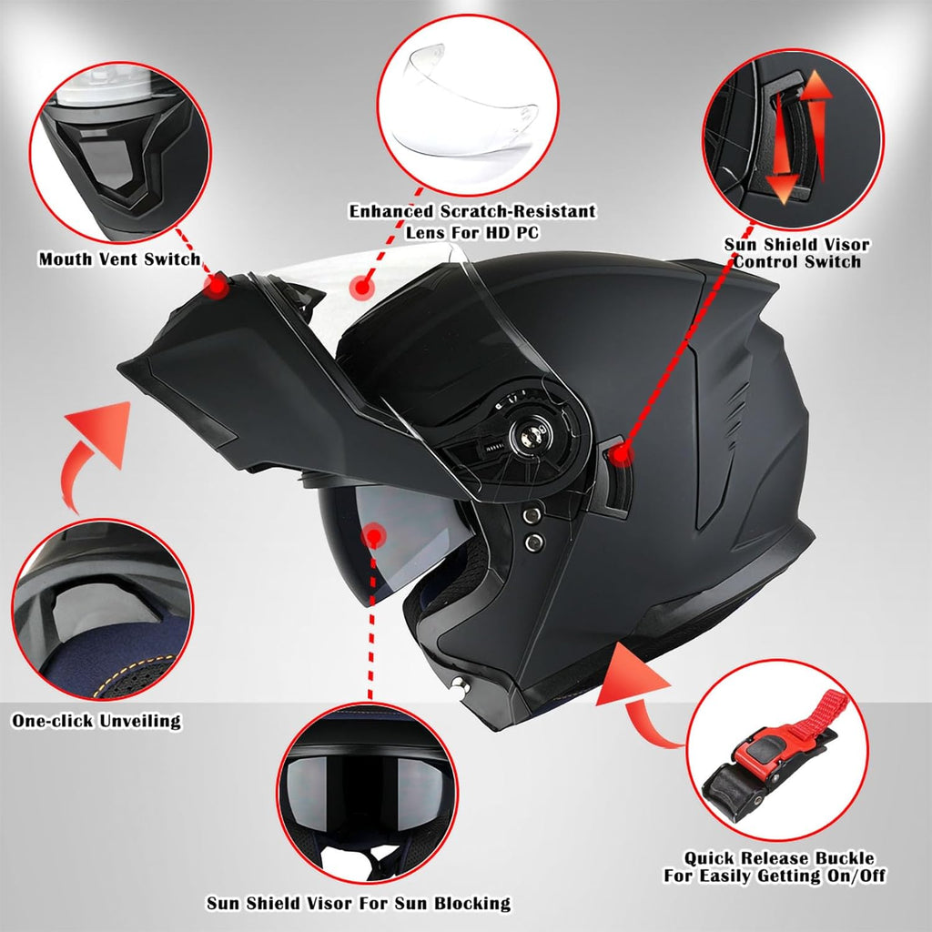 Motorcycle Street Bike Modular/Flip up Dual Visor Sun Shield Full Face Helmet HJK920