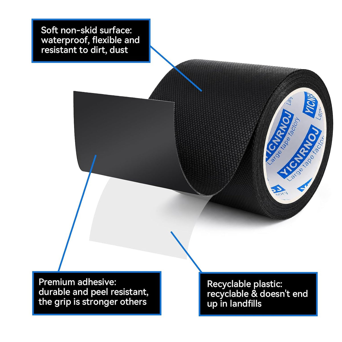 4 Inch x 16.4 FT Black Rubber Grip Tape, Textured & Adhesive