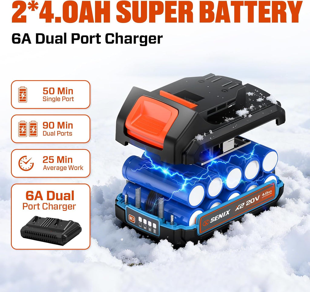 Cordless Snow Shovel, 40V | 13-Inch | 6-Inch | 8000mAh Snow Blower | 20FT Max Throw Distance, Plows 375lbs/Min, with