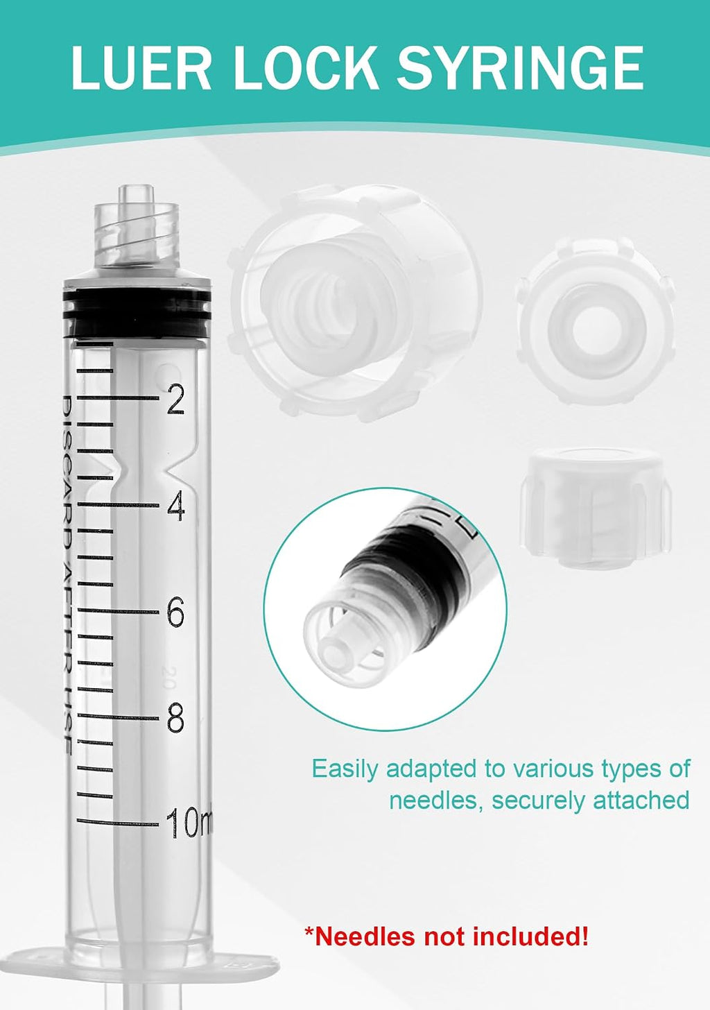 10mL Luer Lock Syringe with Cap - Sterile Individually Wrapped Without Needle - Leak-Proof Accurate Measurement