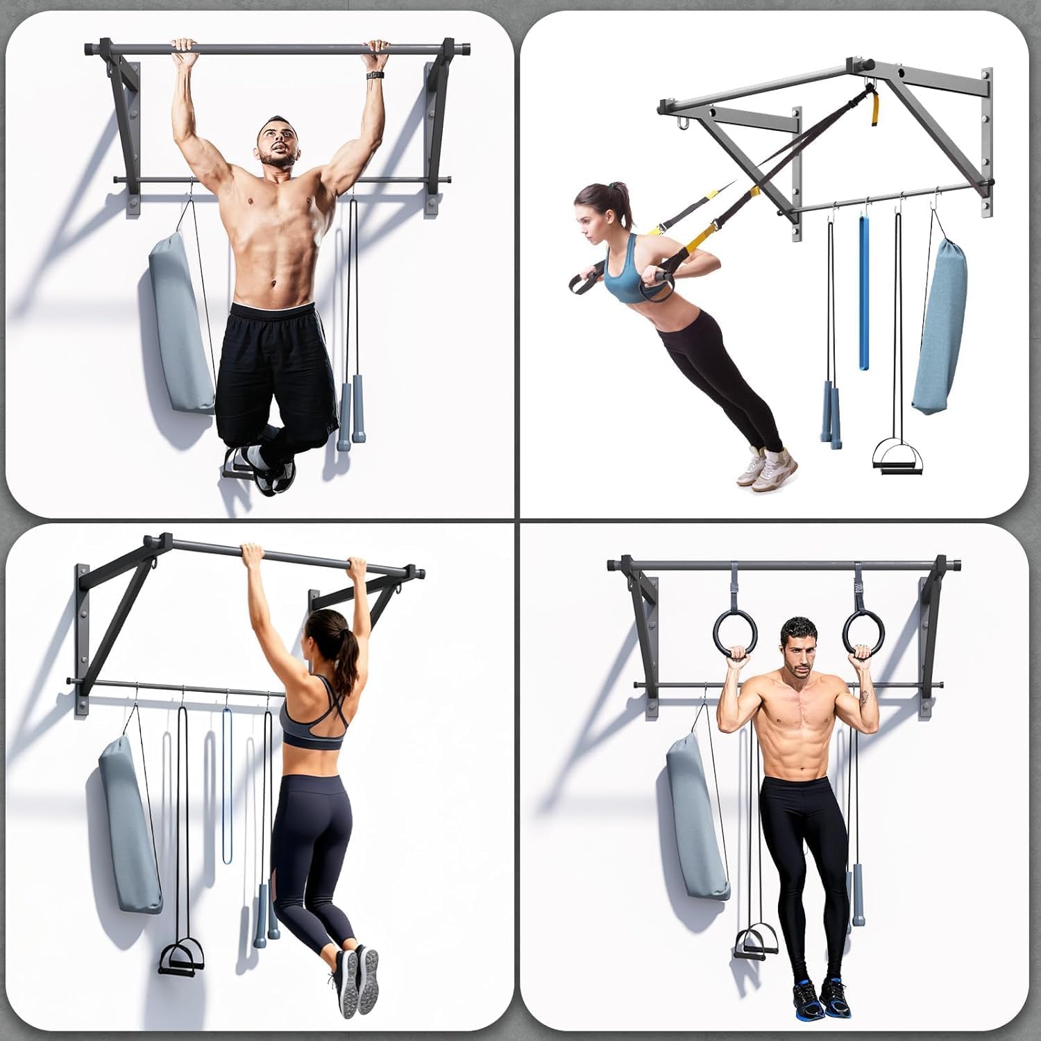 Wall Mounted Pull Up Bar with 500LBS Capacity for Gym Home | Adjustable Depth, 4 Hooks, Heavy Duty, Strength