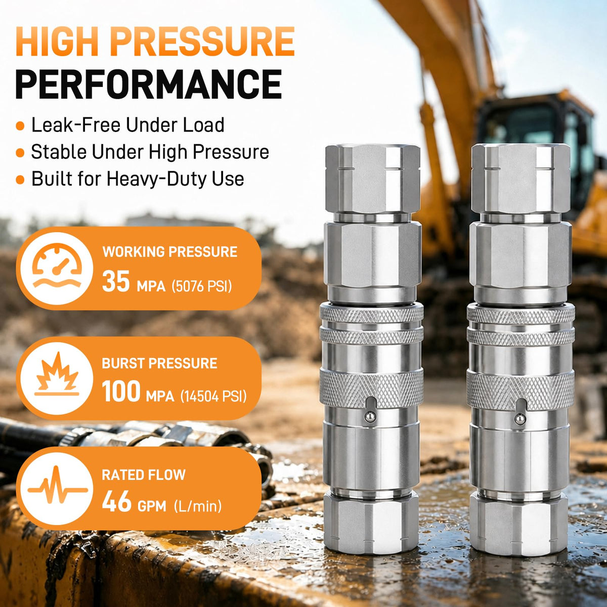 1/2" NPT Skid Steer Flat Face Hydraulic Quick Couplers/Couplings, 2 Sets