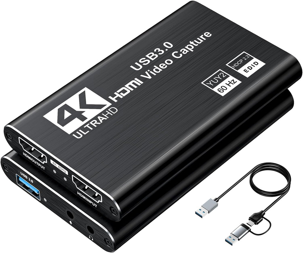 Video Capture Card, Audio Video Capture Card, USB 3.0 Capture Card 4K HDMI Loop-Out, 1080P 60FPS/2K 30FPS Video Game