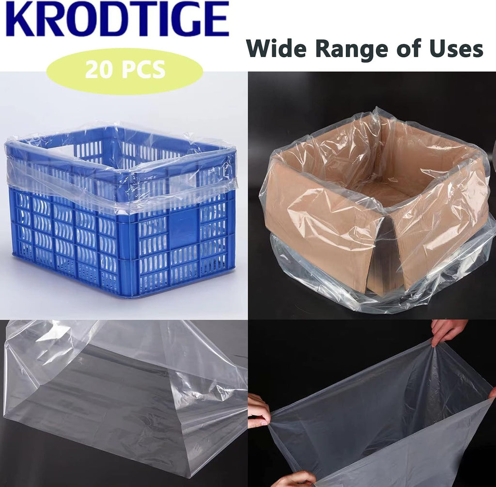 20 Pcs 30 x 40 inch 1.4 Mil Large Clear Plastic Flat Open Poly Bags(with Bottom Gusset) + 20 Pcs Ties