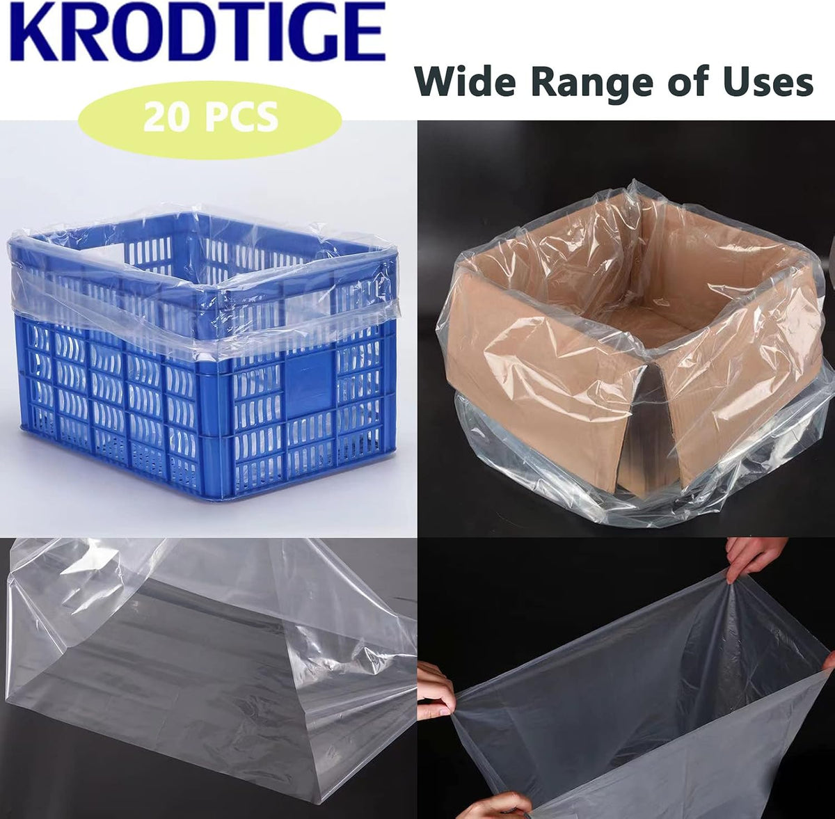 20 Pcs 30 x 40 inch 1.4 Mil Large Clear Plastic Flat Open Poly Bags(with Bottom Gusset) + 20 Pcs Ties