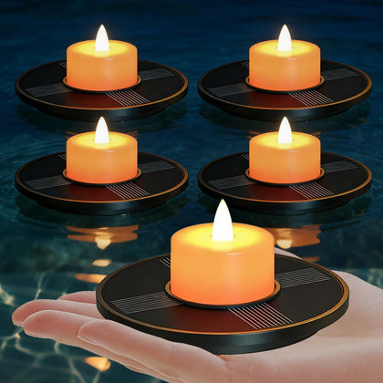 Small Solar Floating Pool Lights 5-Pack, 2 Inch Solar-Powered Floating Candle Tealights for Pools, Pond, Garden &