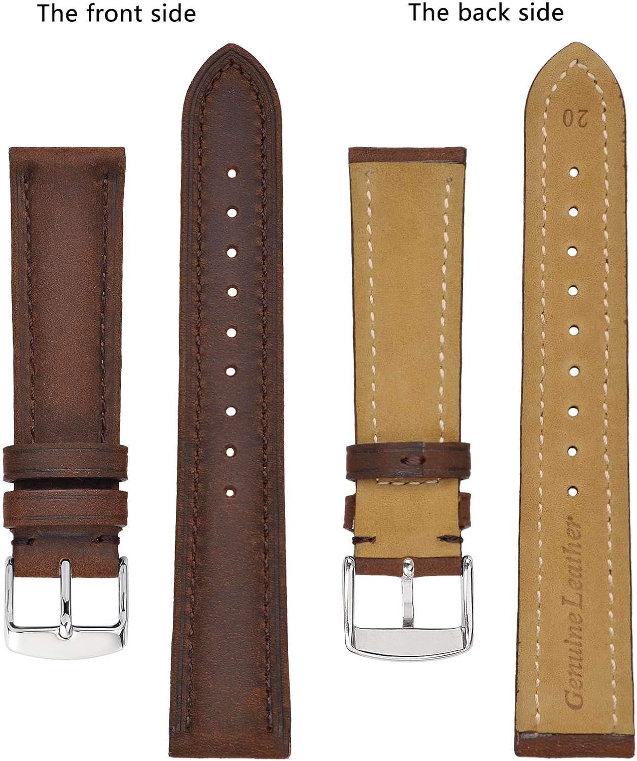 Watch Strap, Vintage Leather Replacement Bracelet, Band Width-14mm 15mm 16mm 17mm 18mm 19mm 20mm 21mm 22mm 23mm 24mm