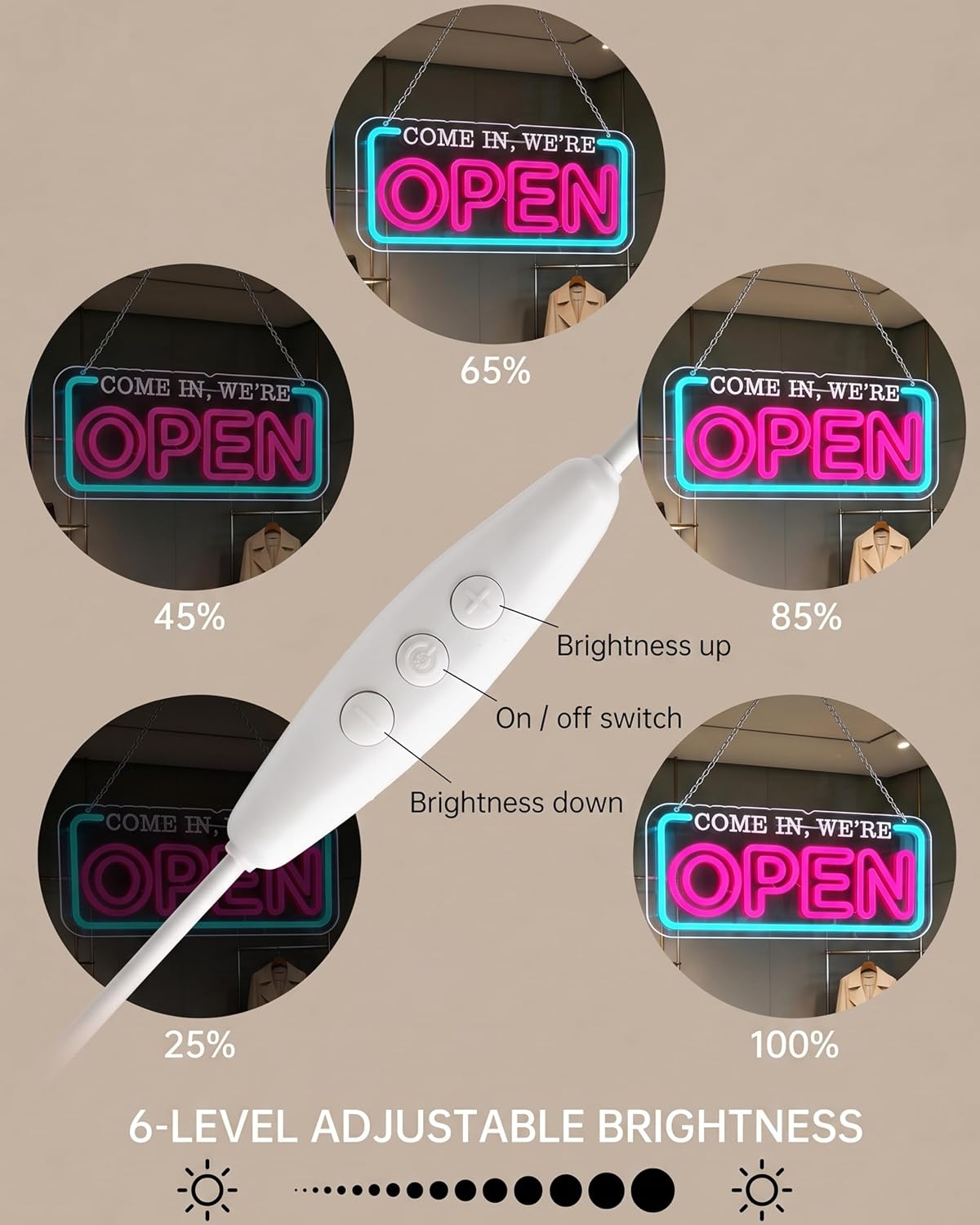 LED Open Sign for Business, Dimmable Neon Open Sign for Storefront Window Bright USB Powered Open Neon Light for Bar